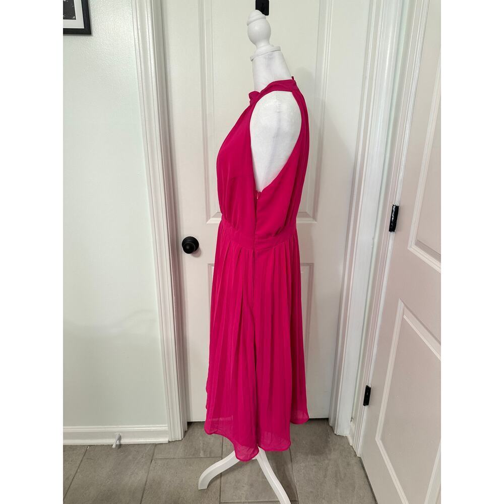 💖🔥 Hot Pink Keyhole Cutout Midi Dress Open Back Draped Size Large - Picture 5 of 7